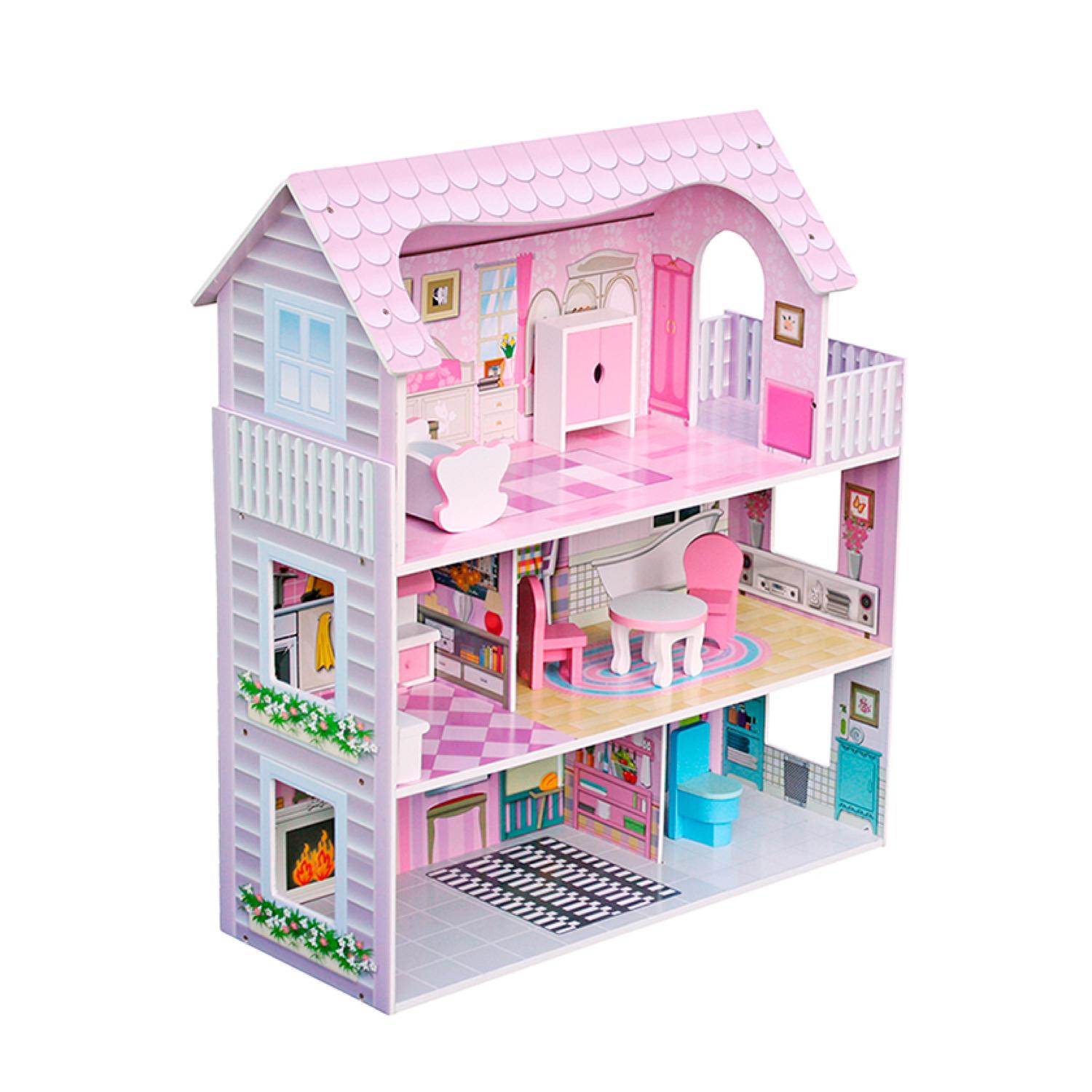 Casa de Muñecas Clásica Madera Rosada